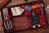 Men Gift Set Quality Leather Belt, Wristwatch,Tie, Perfume,