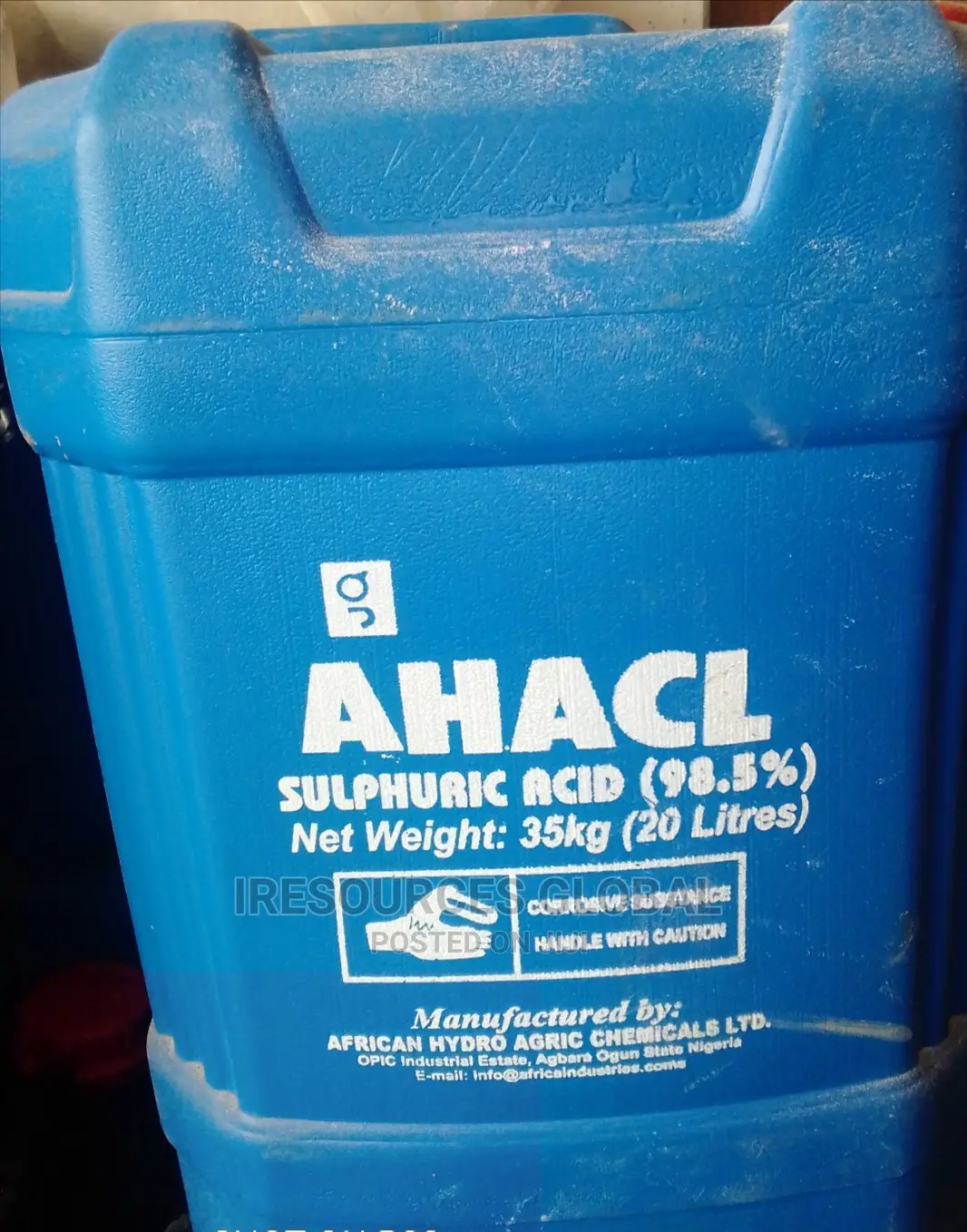Sulphuric Acid 98.5% 20ltrs 35kg Keg